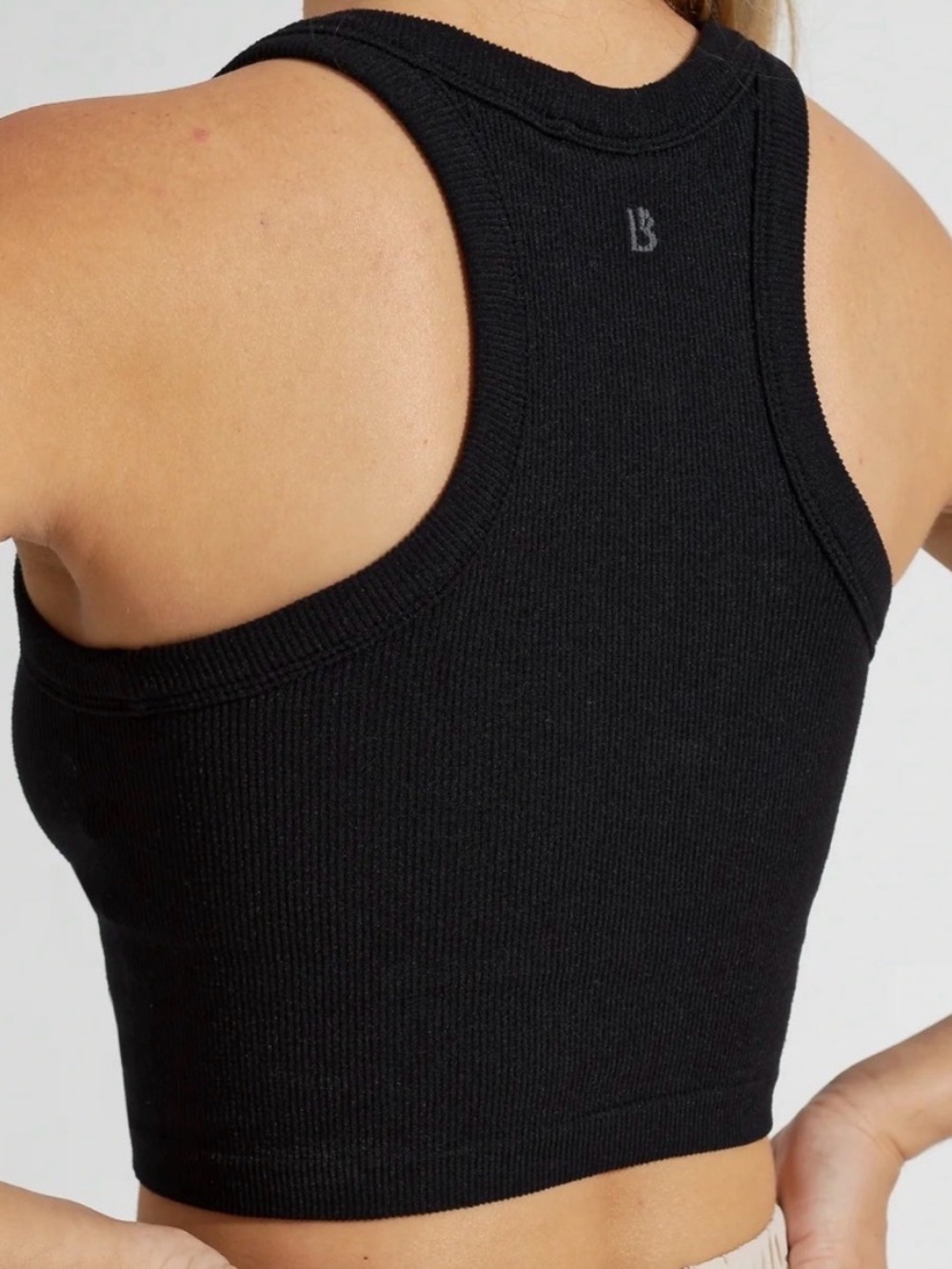 BuffBunny Black Seamless Ribbed Racer Crop Top